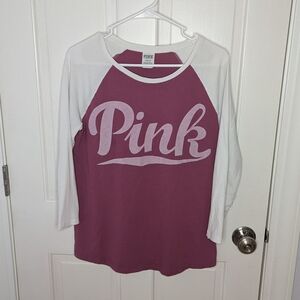 PINK Victoria's Secret Long Sleeve Tee - Maroon and White